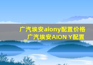 广汽埃安aiony配置价格_广汽埃安AION Y配置